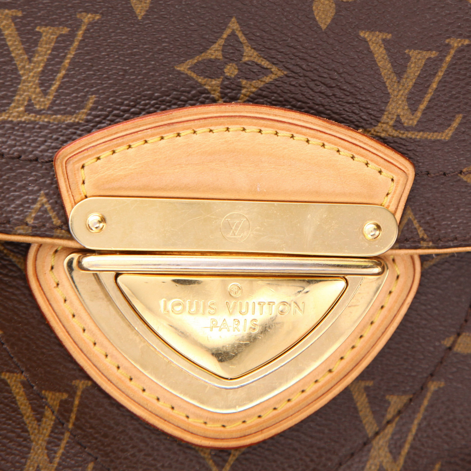 Louis Vuitton  Beverly large model  handbag  monogram canvas  and natural leather - Detail D2