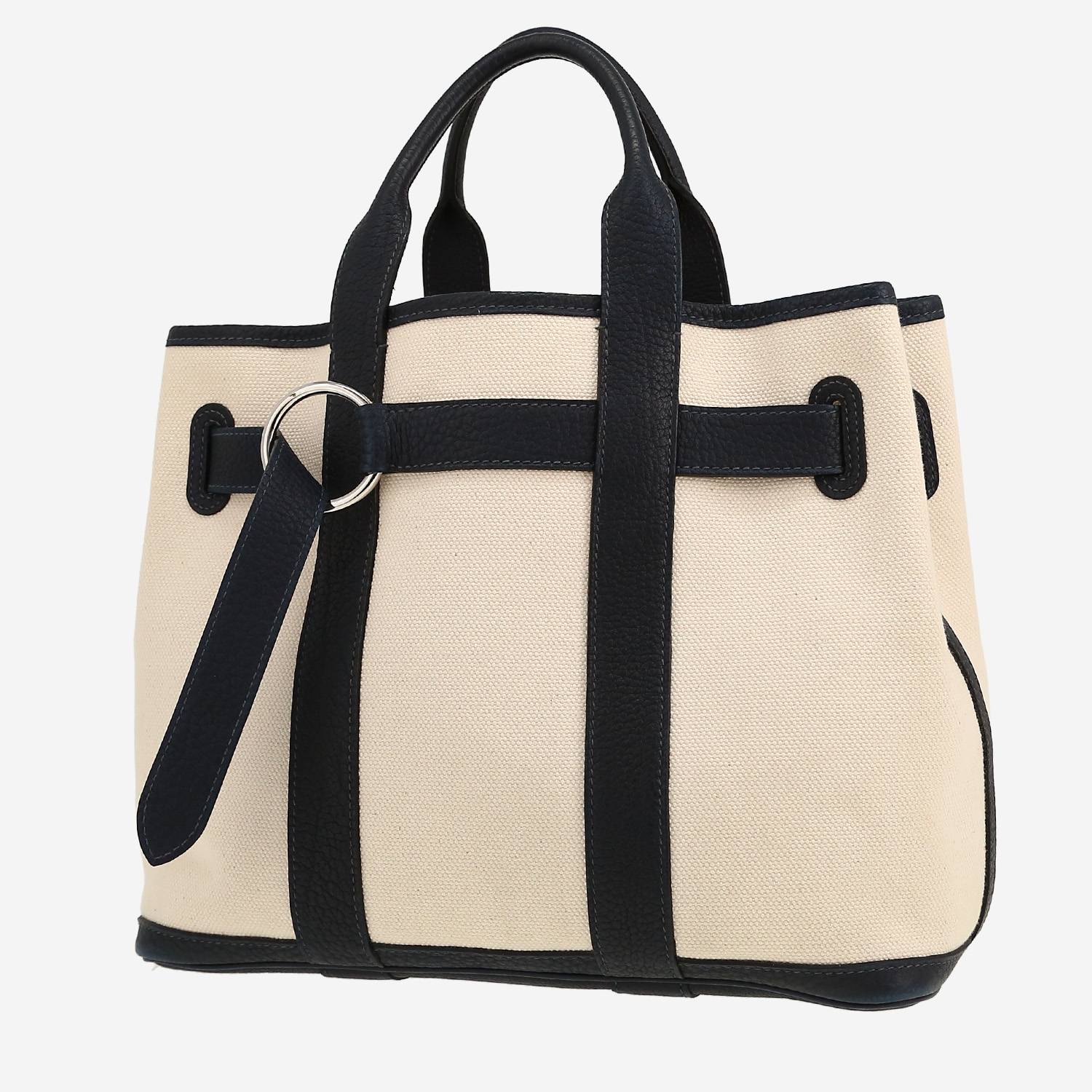 Borsa Hermès  Petite Ceinture in tela beige e pelle blu marino