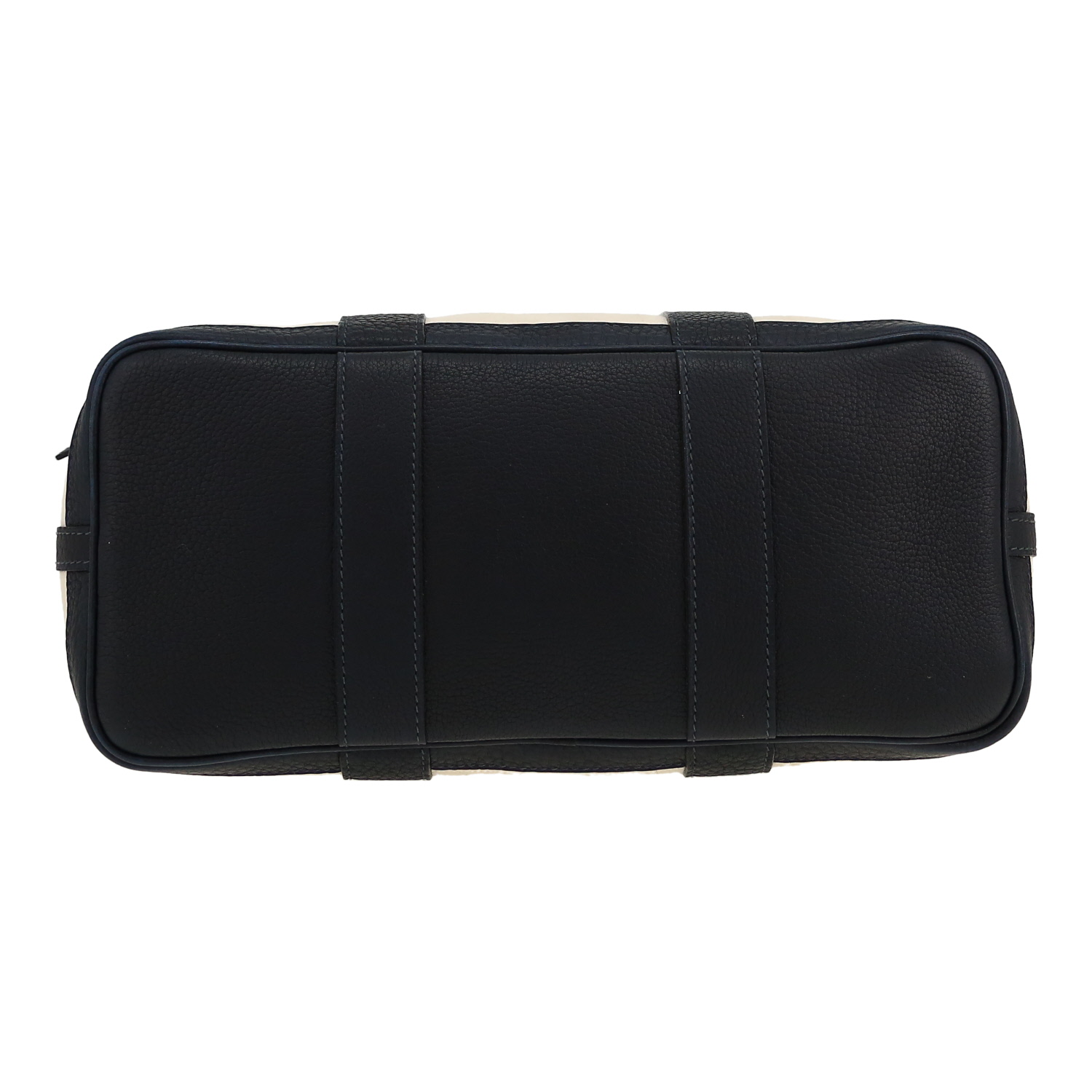 Bolso de mano Hermès  Petite Ceinture en lona beige y cuero azul marino - Detail D1