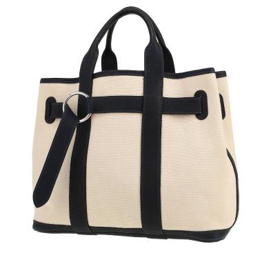 Sac à main Hermès  Petite Ceinture en toile beige et cuir bleu-marine