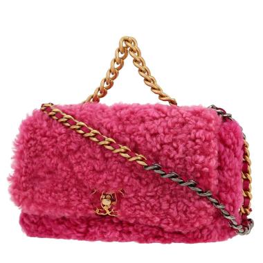 Sac bandoulière Chanel  19 moyen modèle  en fourrure synthétique rose