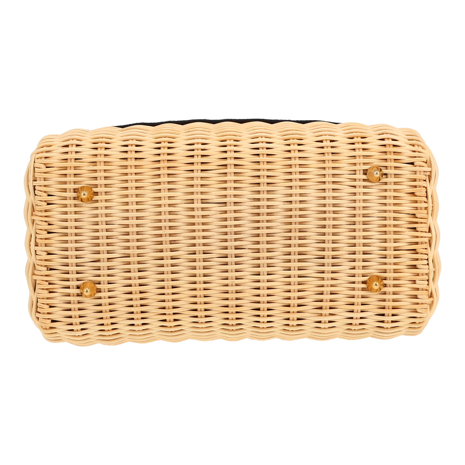 Dior  Lady Dior handbag  in beige wicker  and navy blue leather - Detail D1