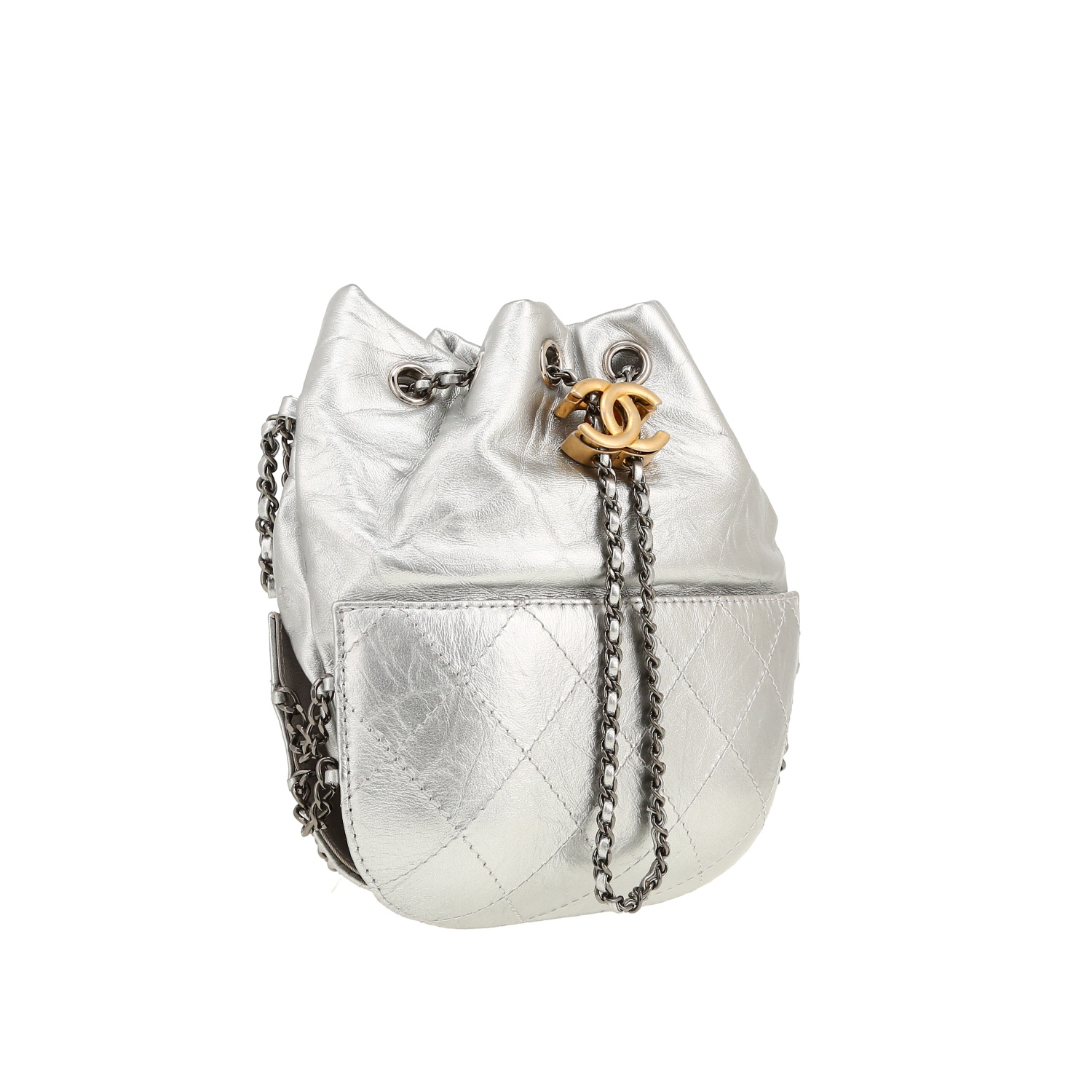 Borsa a tracolla Chanel  Gabrielle Bucket in pelle argentata - Detail D5