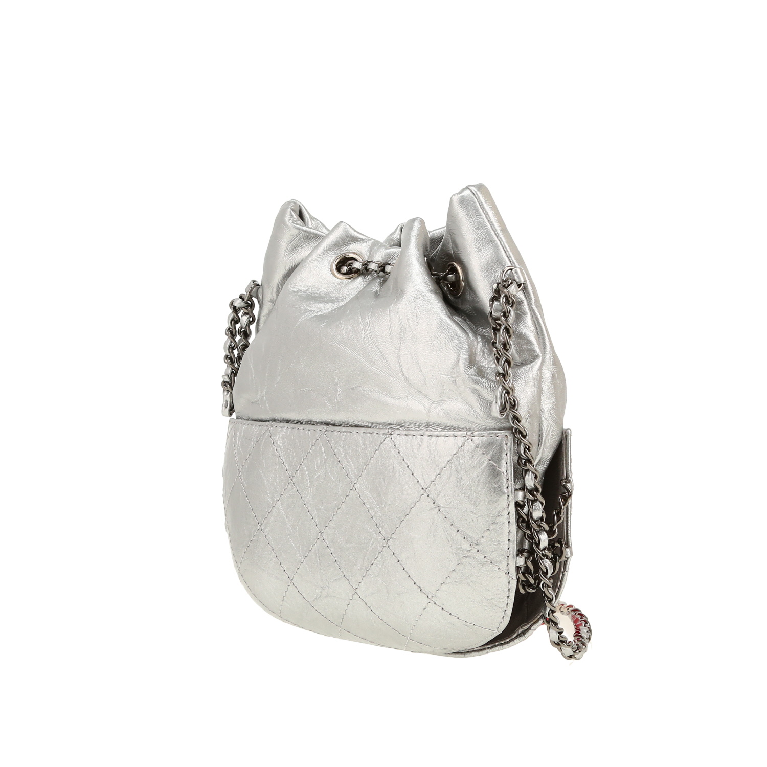 Chanel  Gabrielle Bucket shoulder bag  in silver leather - Detail D6