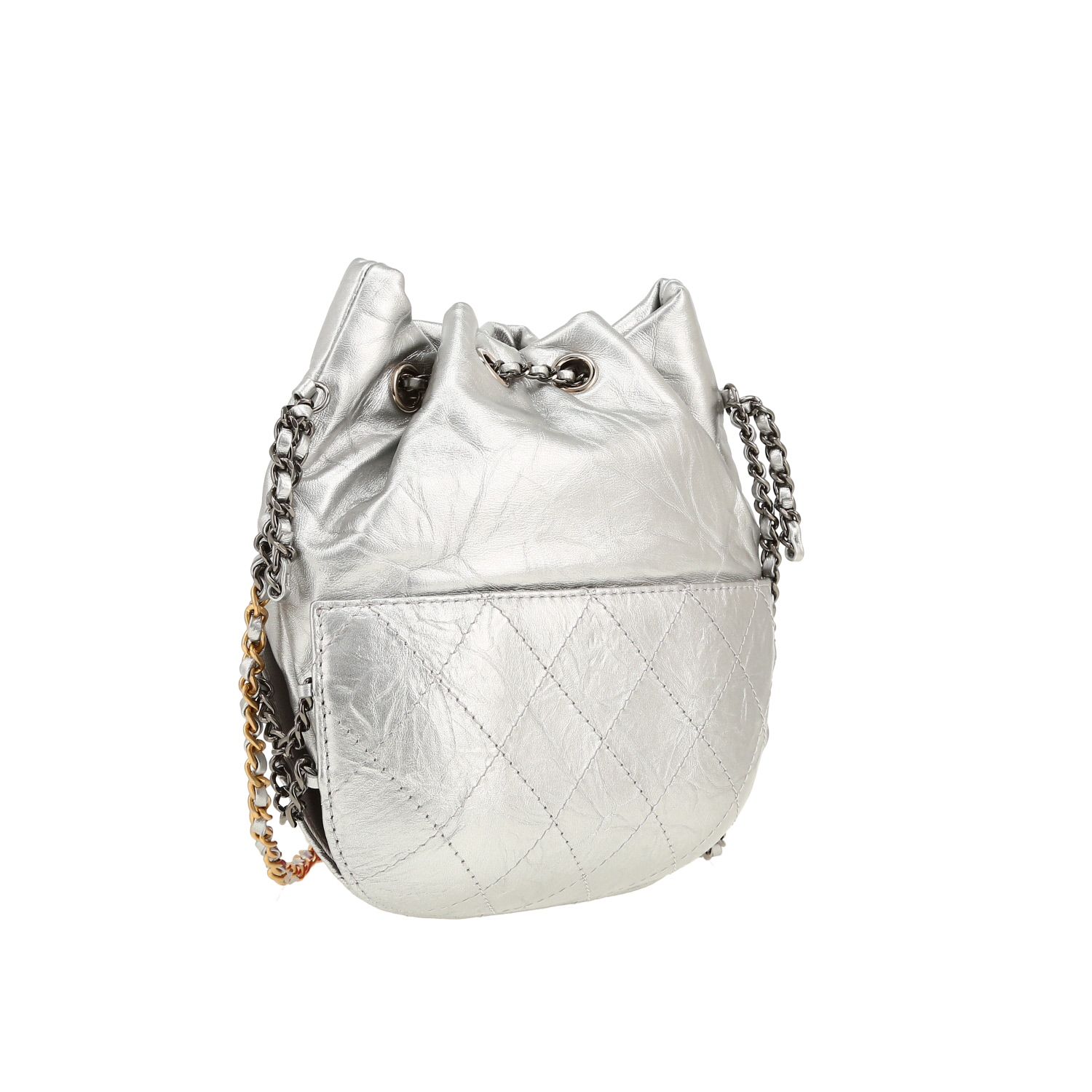 Bolso bandolera Chanel  Gabrielle Bucket en cuero plateado - Detail D8