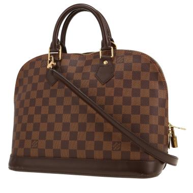 Louis Vuitton  Alma handbag  in ebene damier canvas  and brown leather