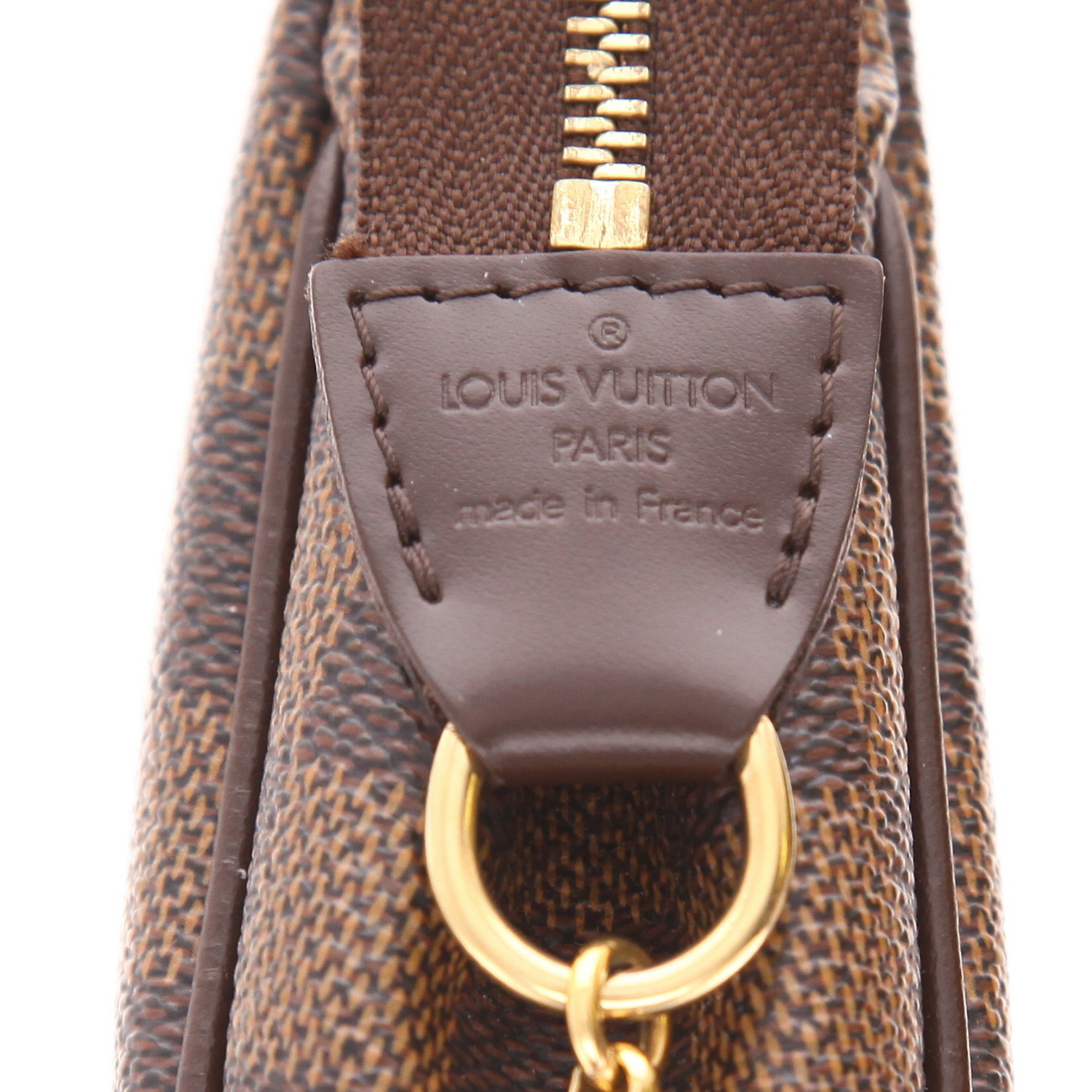 Sac bandoulière Louis Vuitton  Eva en toile damier ébène et cuir marron - Detail D2