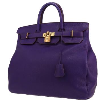 Sac de week end Hermès  Haut à Courroies en cuir taurillon clémence violet
