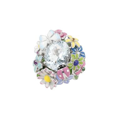 Anello Dior Diorette in oro bianco, smalto e pietre colorate