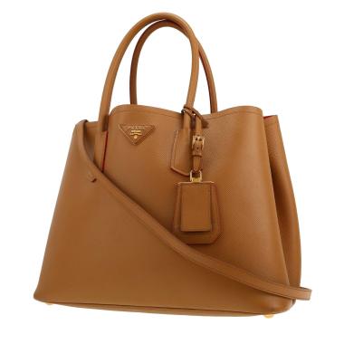 Prada  Double shoulder bag  in brown leather saffiano
