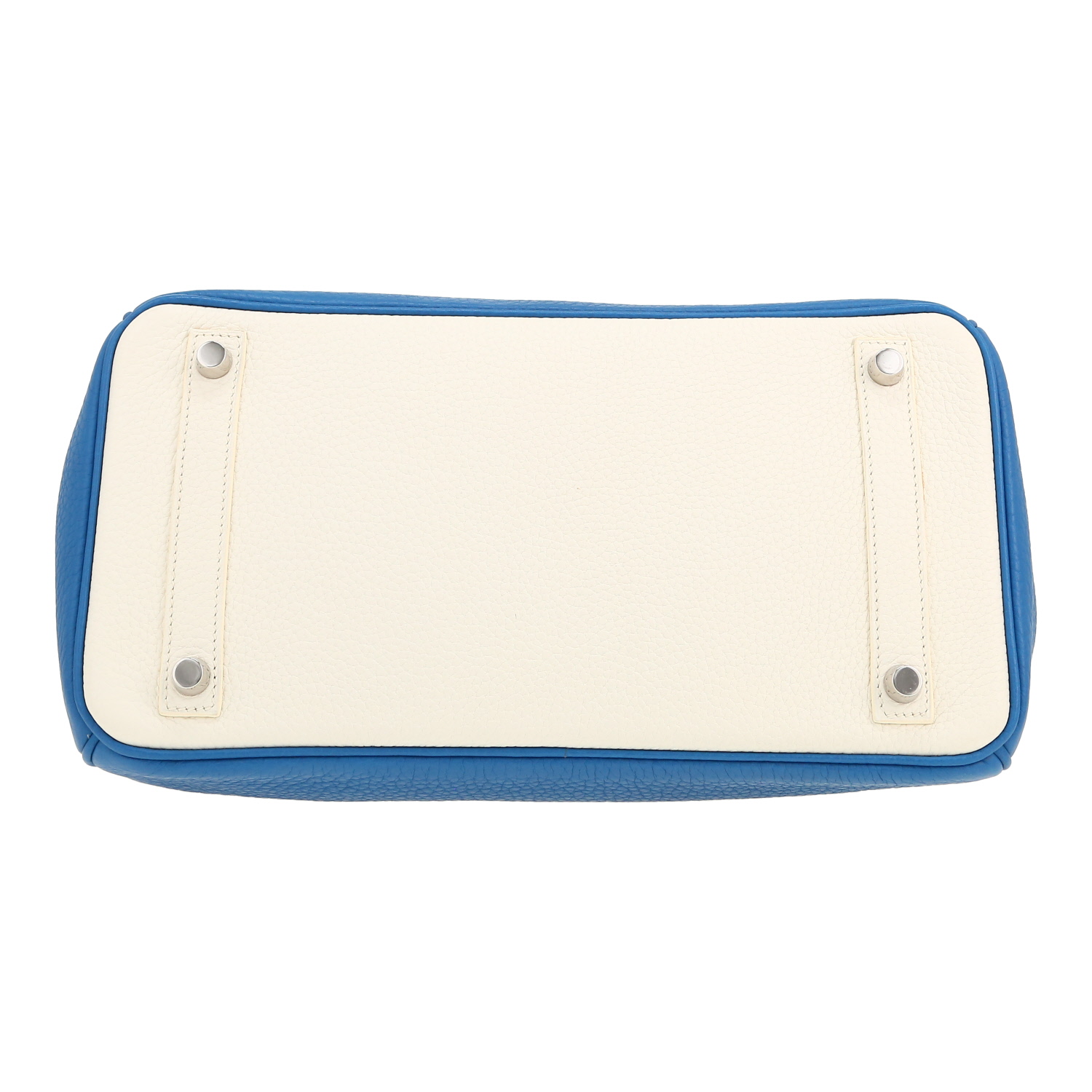 Hermès  Birkin 30 cm handbag  in blue Mykonos and white togo leather - Detail D1