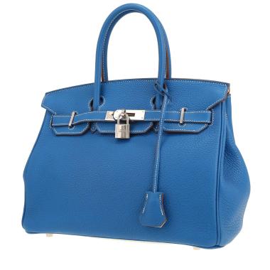 Borsa Hermès  Birkin 30 cm in pelle togo blu Mykonos e bianca