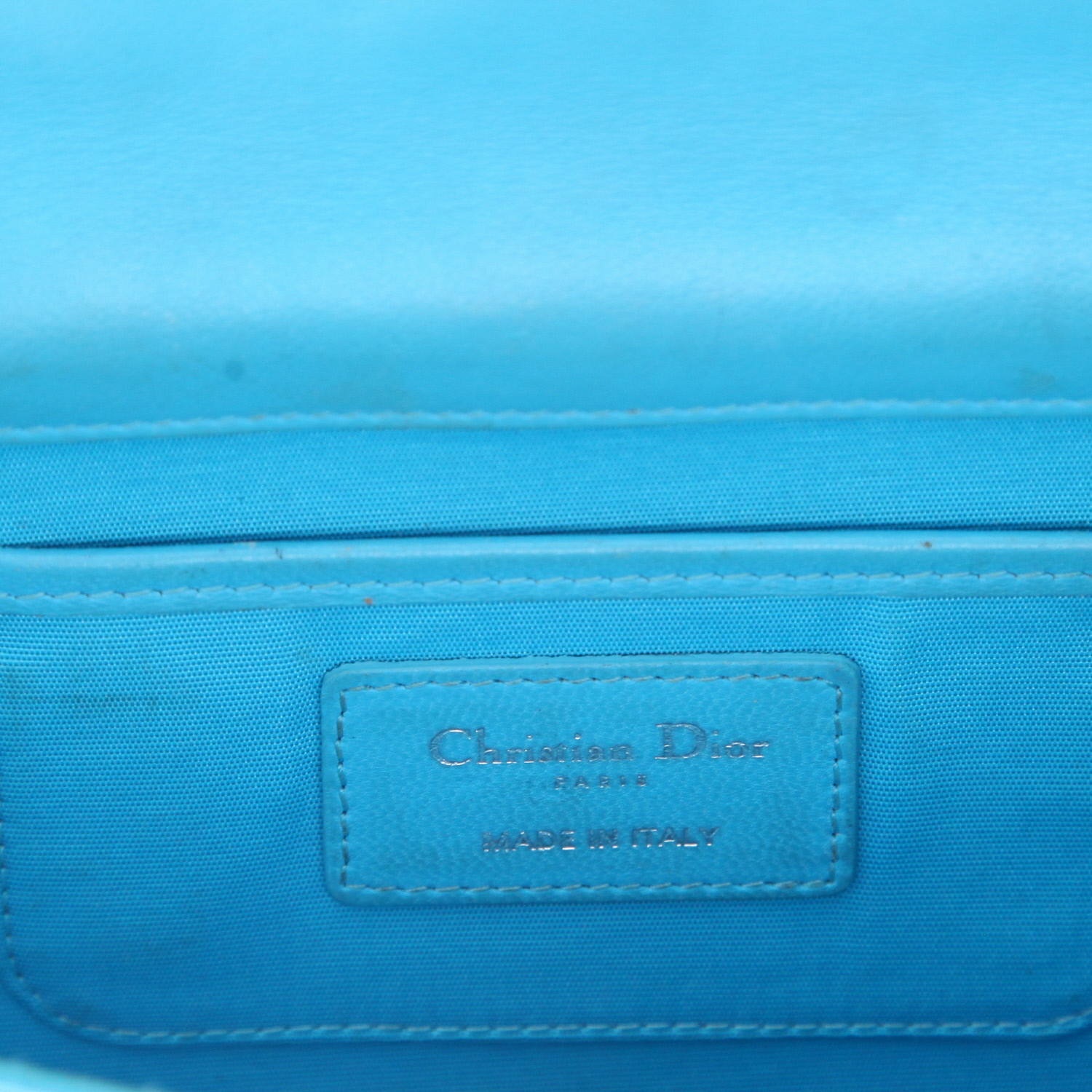 Dior  Lady Dior Wallet on Chain pouch  in turquoise leather cannage - Detail D2