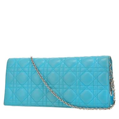 Pochette Dior  Lady Dior Wallet on Chain in pelle cannage turchese