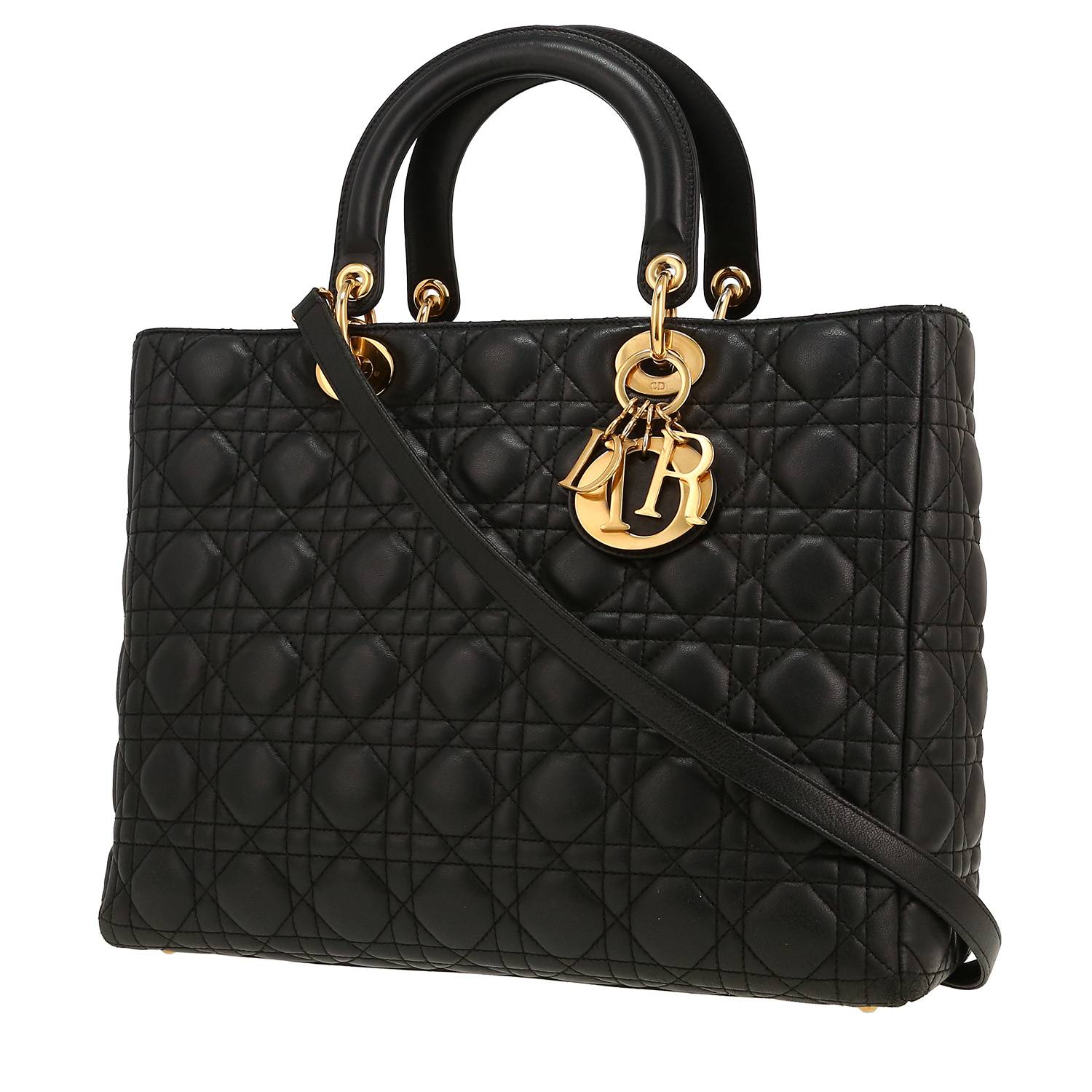 Bolso de mano Dior  Lady Dior en cuero cannage negro