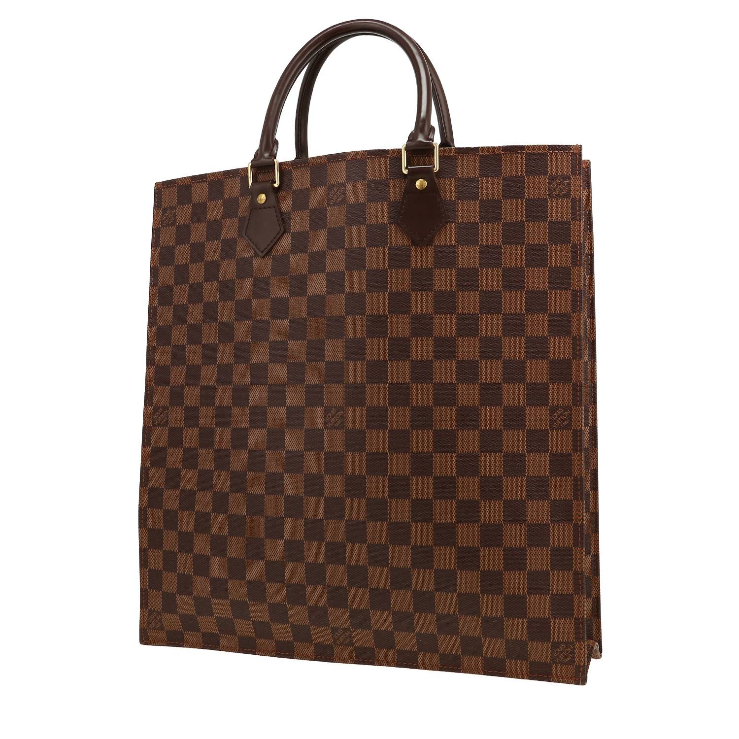 Louis Vuitton  Sac Plat handbag  in ebene damier canvas  and brown leather