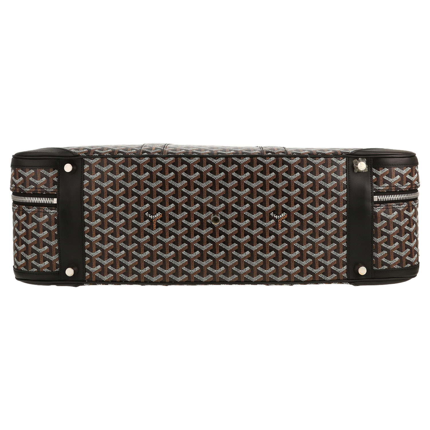 Bolsa de viaje Goyard  Majordome en tela Goyardine negra y marrón y cuero negro - Detail D1