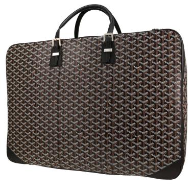 Sac de voyage Goyard  Majordome en toile Goyardine noire et marron et cuir noir