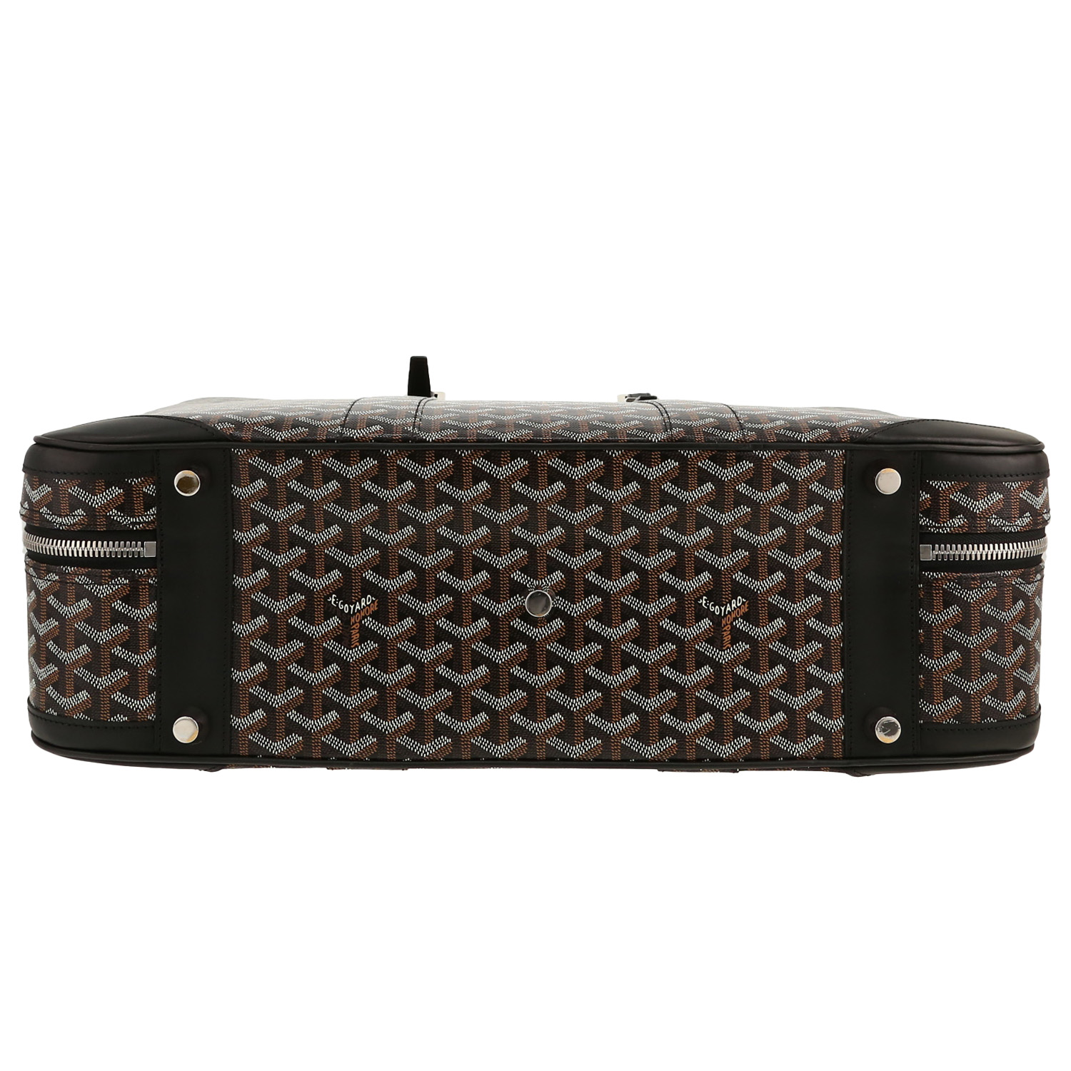 Goyard  Majordome travel bag  in black and brown Goyard canvas  and black leather - Detail D1