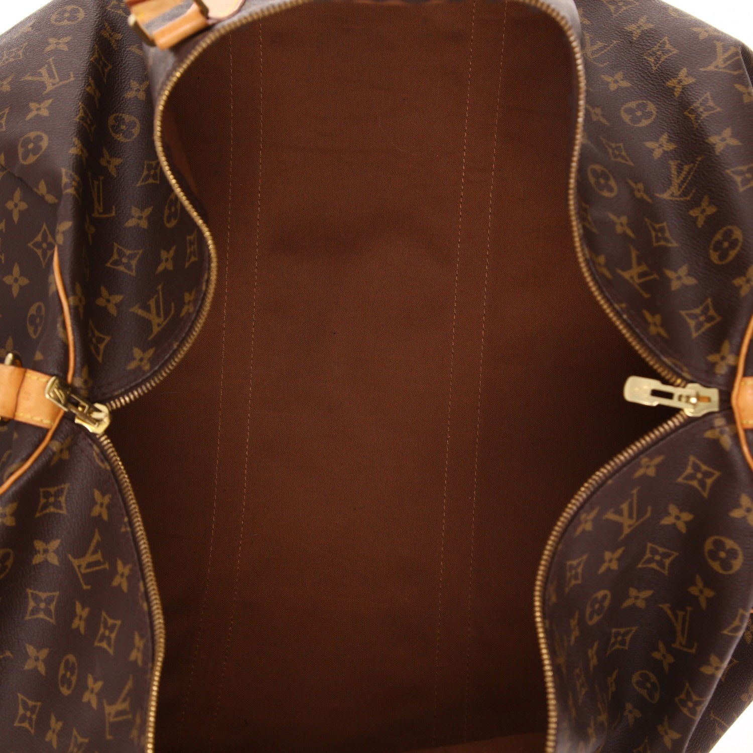 Sac de voyage Louis Vuitton  Keepall 60 en toile monogram marron et cuir naturel - Detail D4