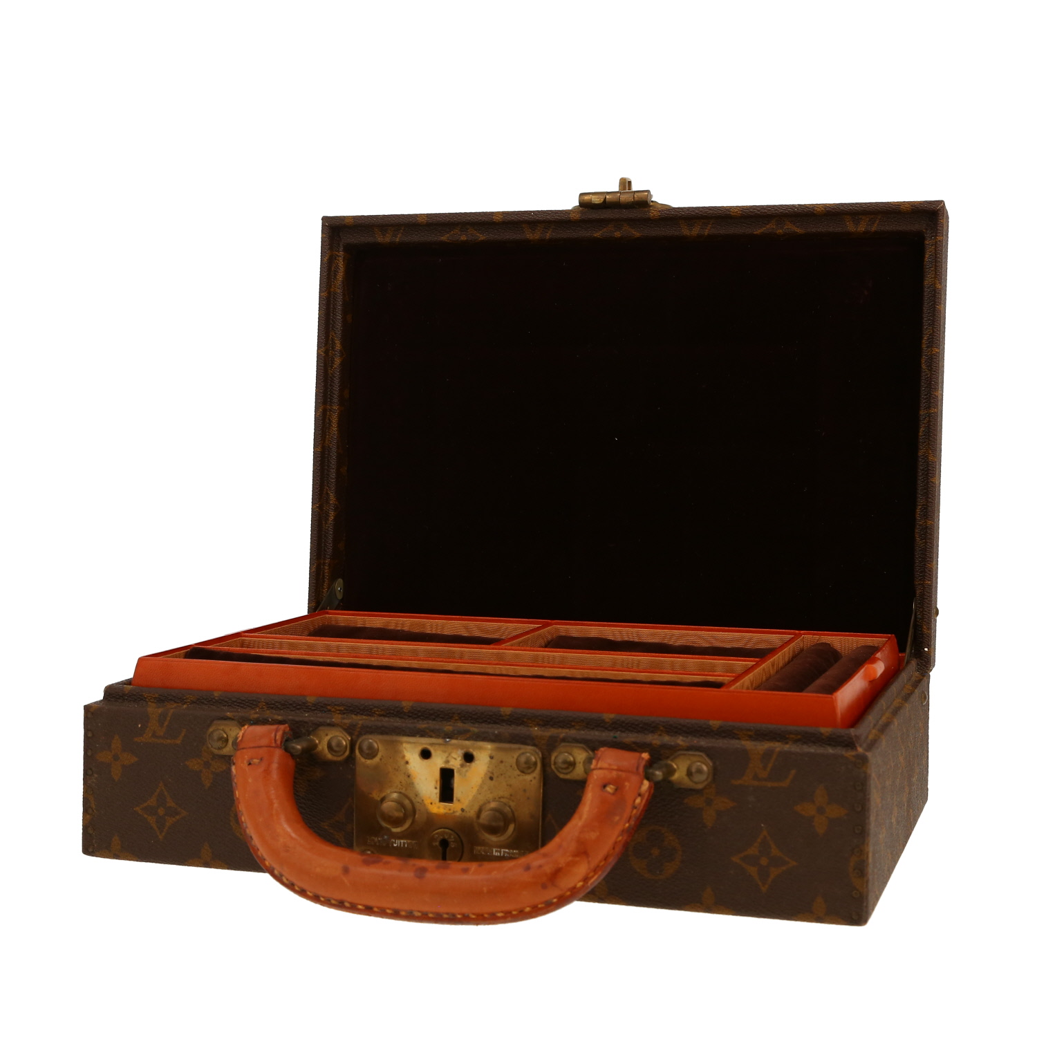 Louis Vuitton  Boite à bijoux jewelry box  in brown monogram canvas  and natural leather - Detail D5