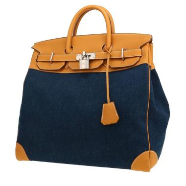 Sac de week end Hermès  Haut à Courroies en denim bleu et cuir togo Sésame