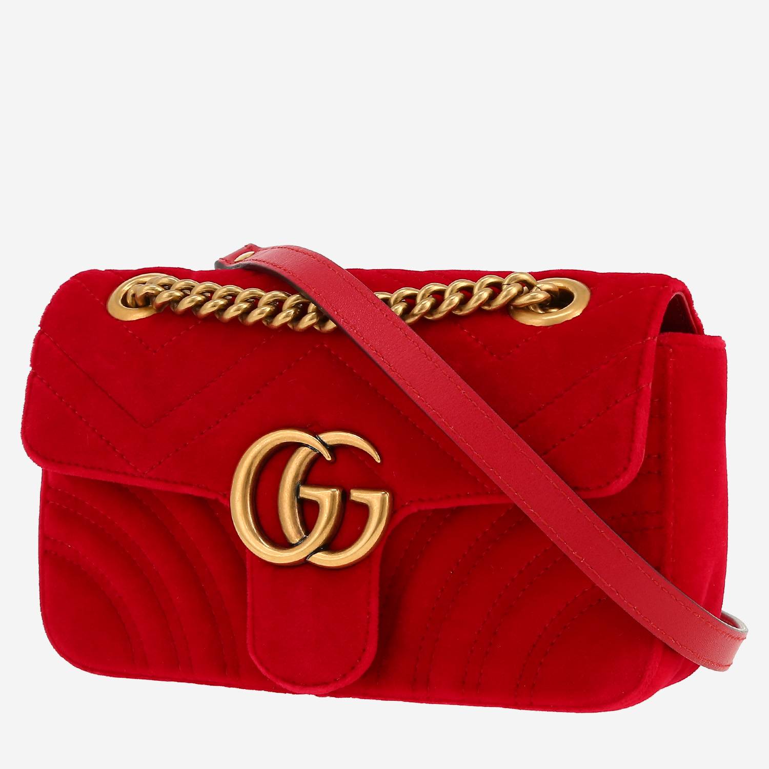 Borsa a tracolla Gucci  GG Marmont in velluto rosso