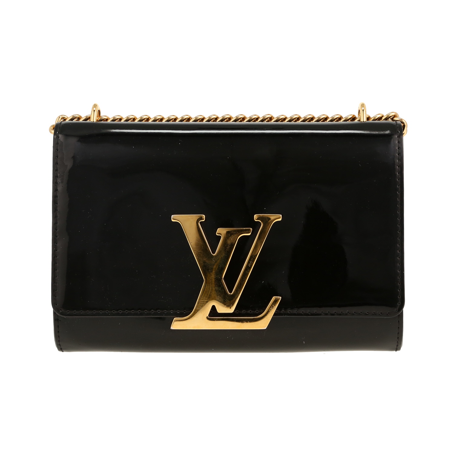 Bolso bandolera Louis Vuitton Louise en charol negro - Detail D4