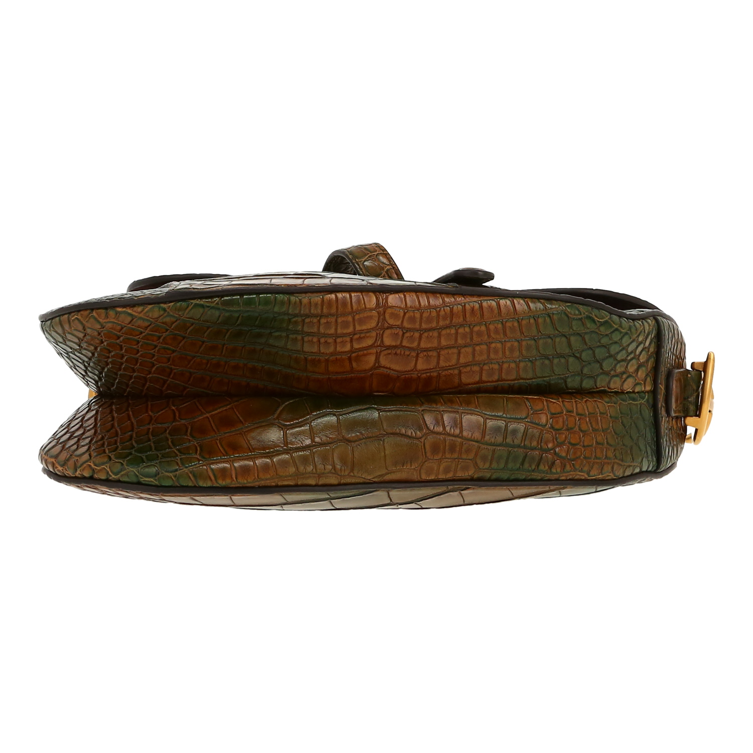 Bolso de mano Dior  Saddle en aligátor verde y marrón - Detail D1