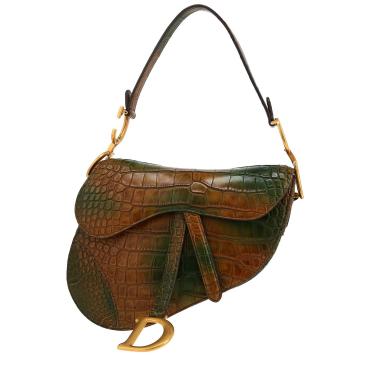 Sac à main Dior  Saddle en alligator vert et marron