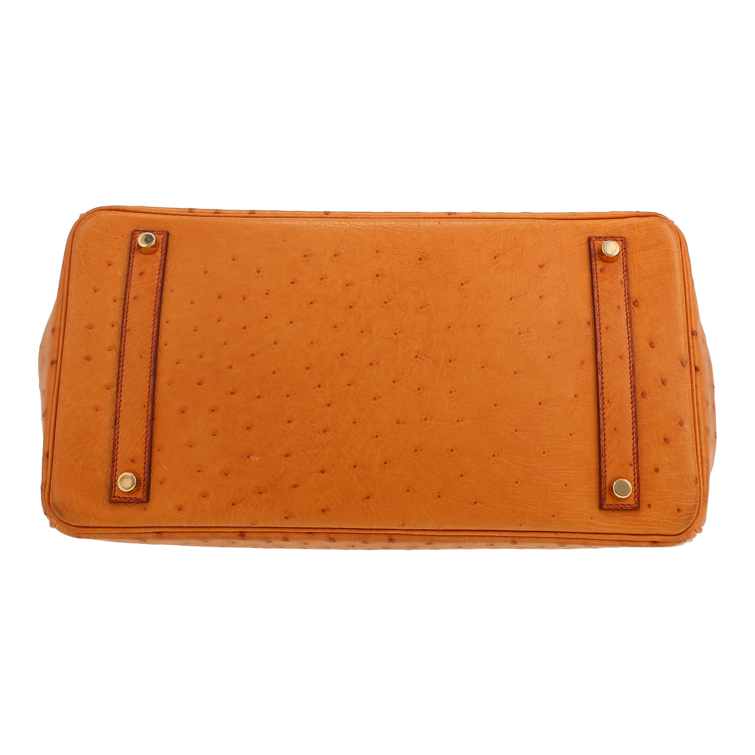 Bolso de mano Hermès  Birkin 35 cm en avestruz color oro - Detail D1