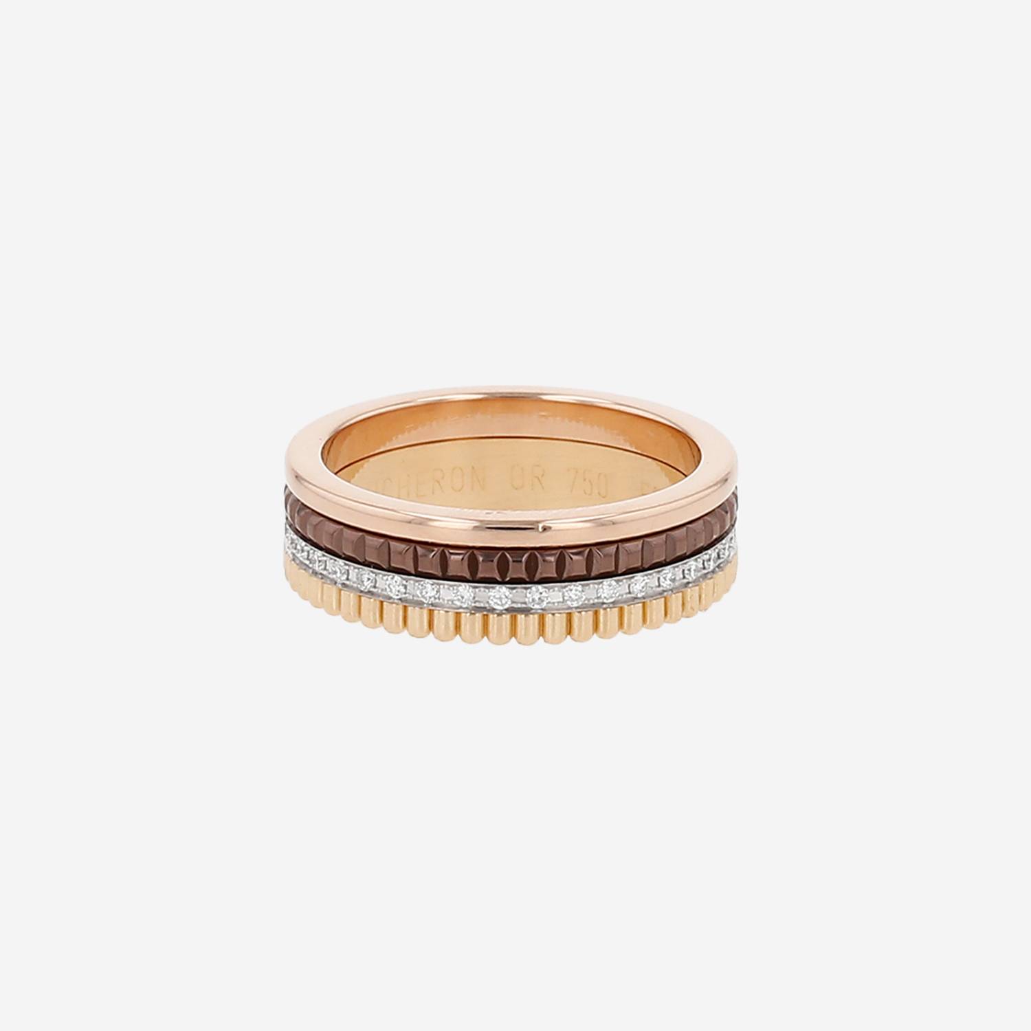 Anello Boucheron Quatre modello grande in 3 ori, diamanti e PVD