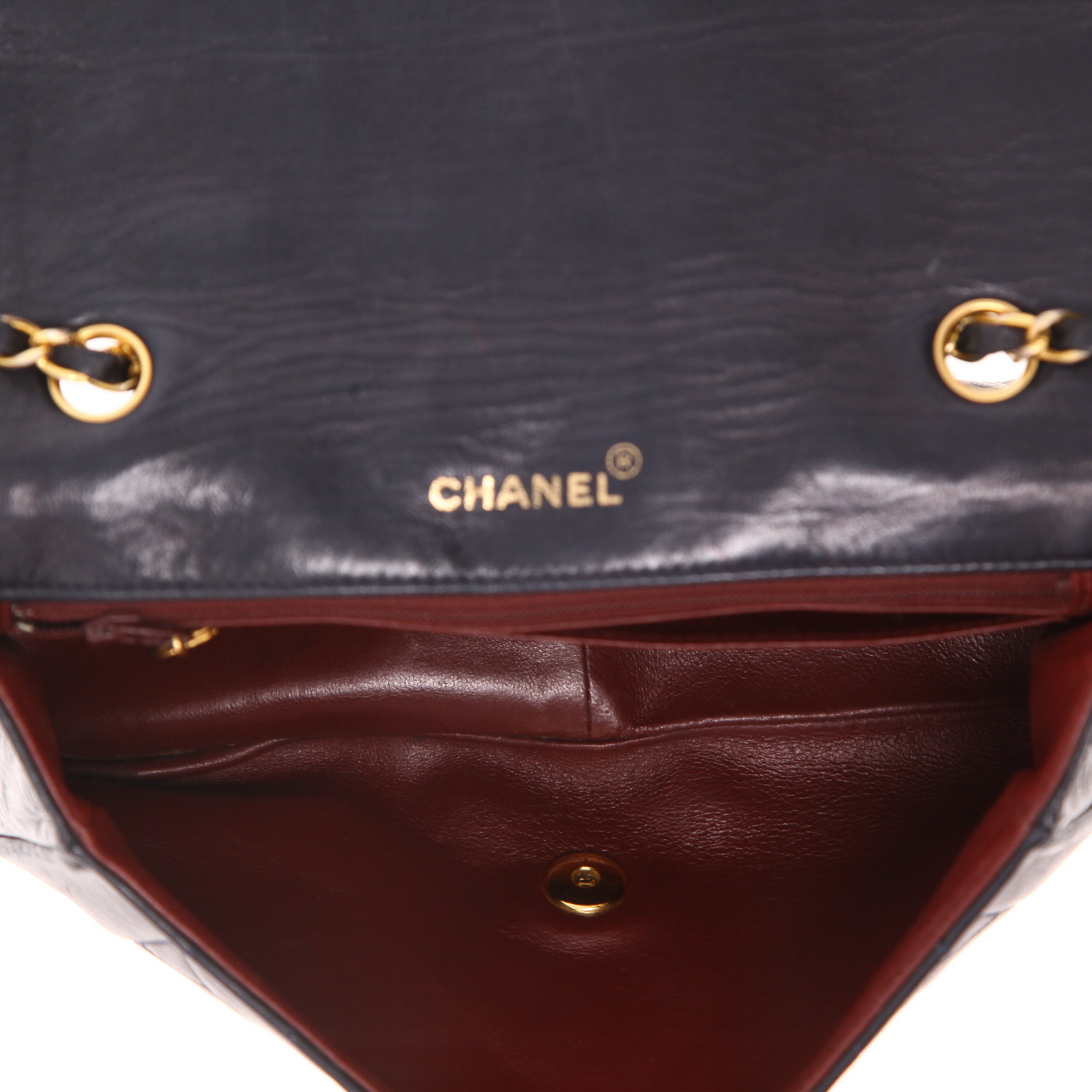 Chanel  Diana shoulder bag  in navy blue quilted leather - Detail D3