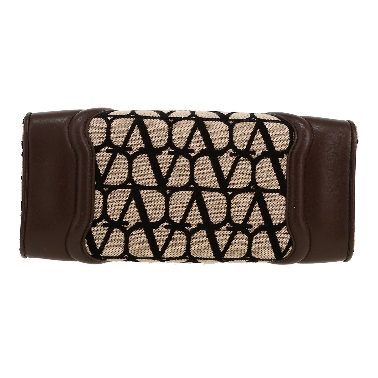 Valentino Garavani   handbag  in beige and brown logo canvas  and brown leather - Detail D1