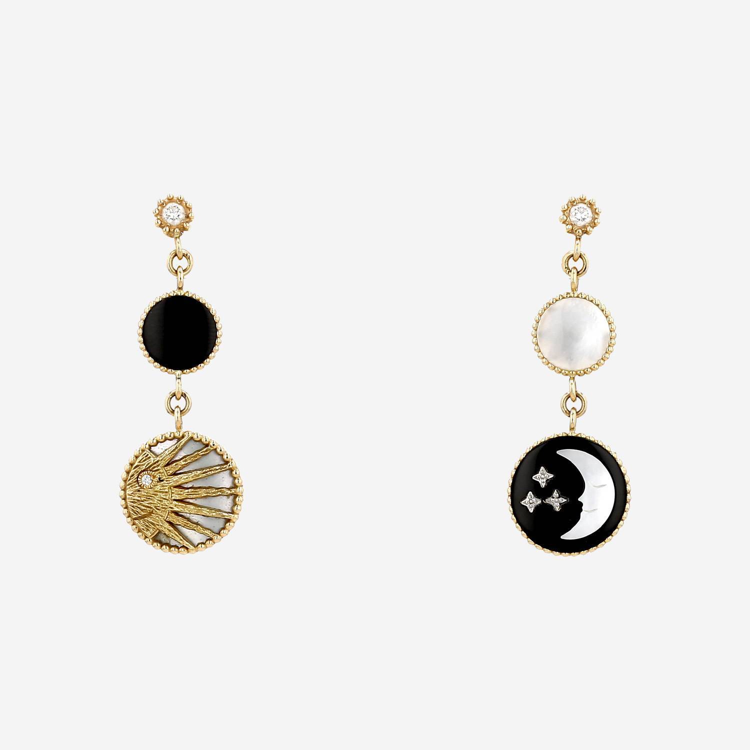 Paire de boucles d'oreilles Dior Rose Céleste en or jaune, diamants et onyx