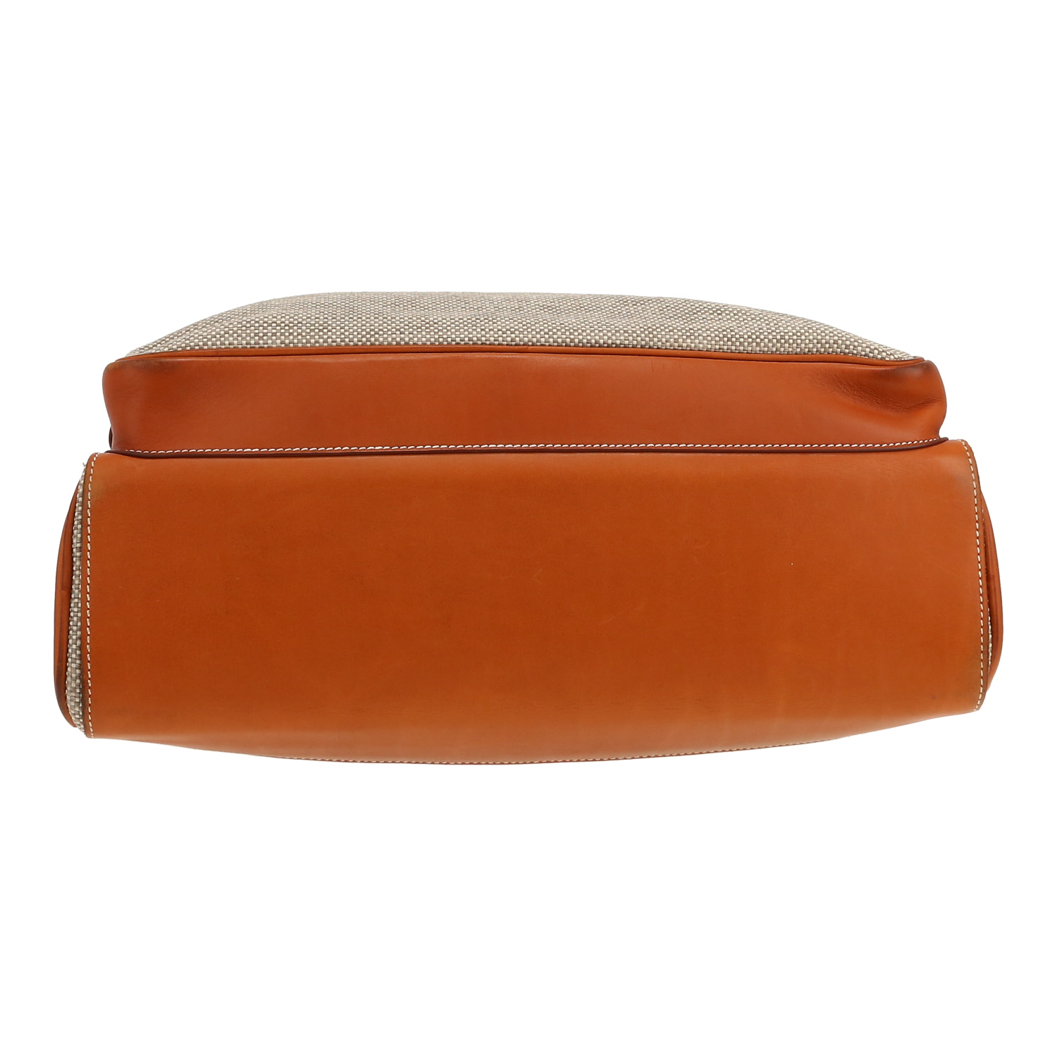 Porta-documentos Hermès  Calèche-Express en tejido "H" beige y cuero Barenia color oro - Detail D1