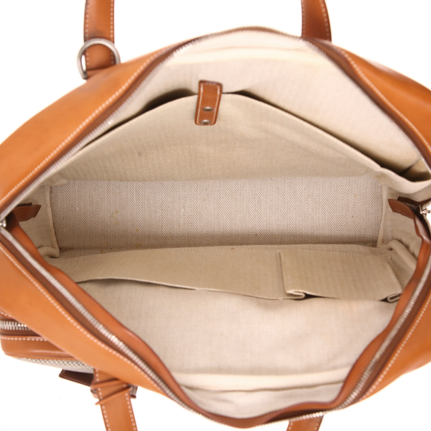 Porte-documents Hermès  Calèche-Express en toile H beige et cuir Barénia gold - Detail D3