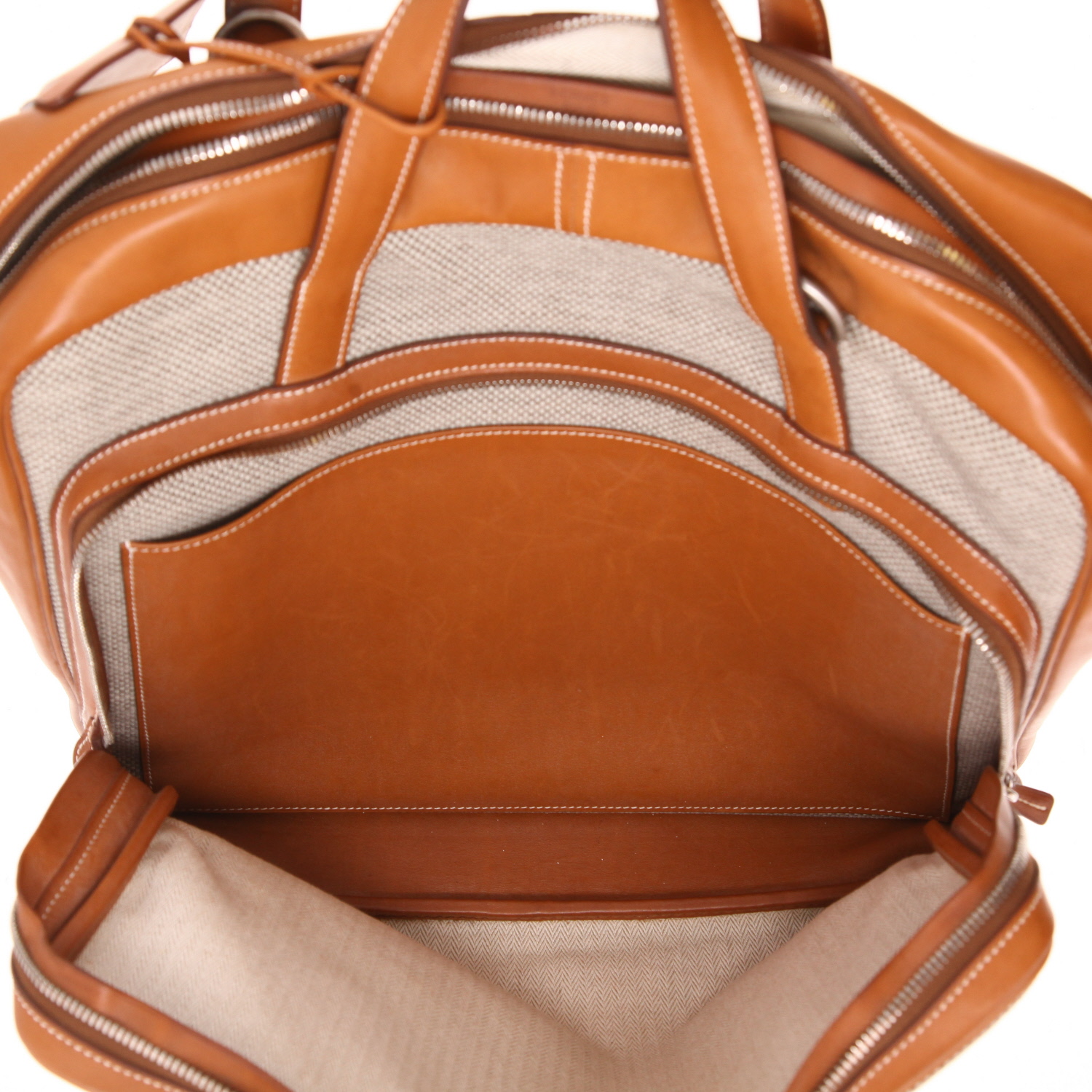 Hermès  Calèche-Express briefcase  in beige "H" canvas  and gold Barenia leather - Detail D4