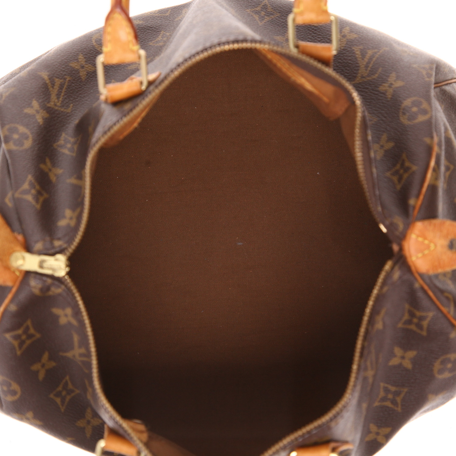 Louis Vuitton  Speedy 35 handbag  in brown monogram canvas  and natural leather - Detail D4