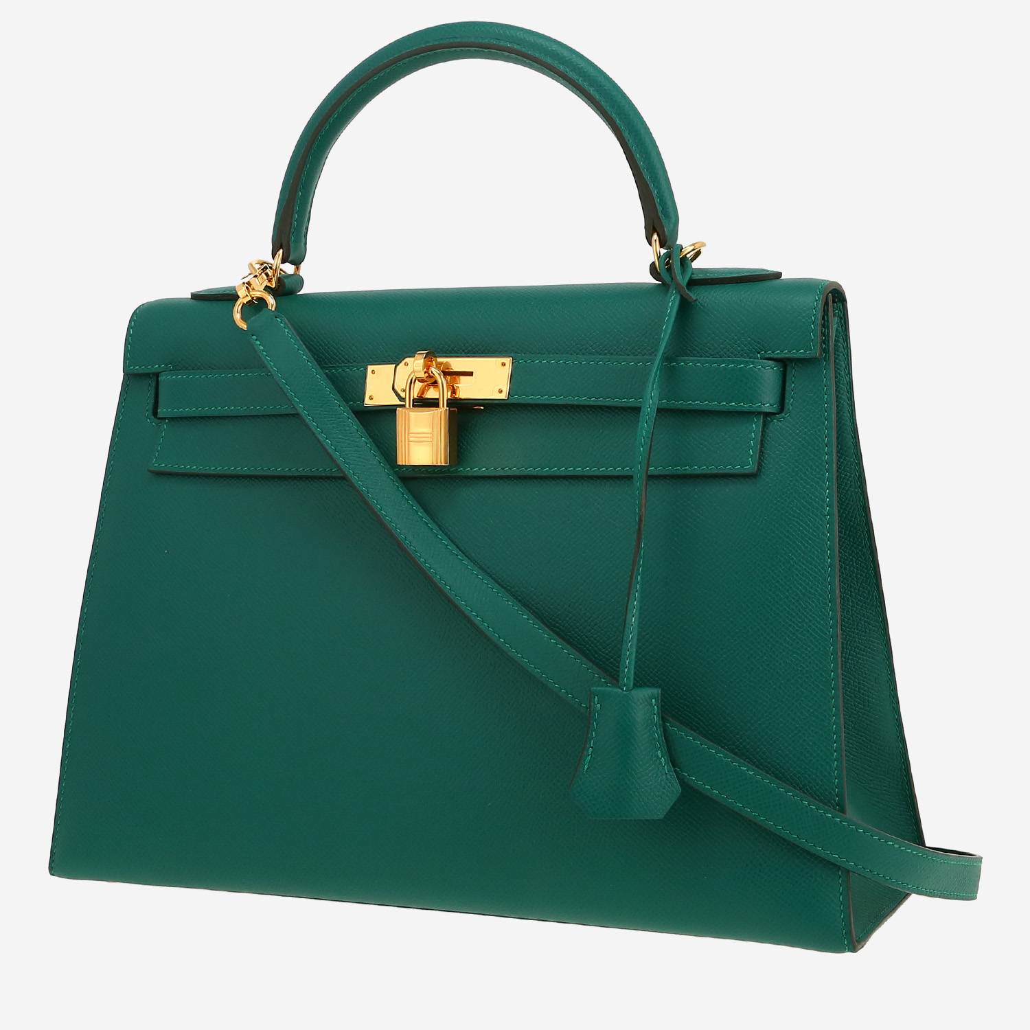 Borsa Hermès  Kelly 32 cm in pelle Epsom verde malachite