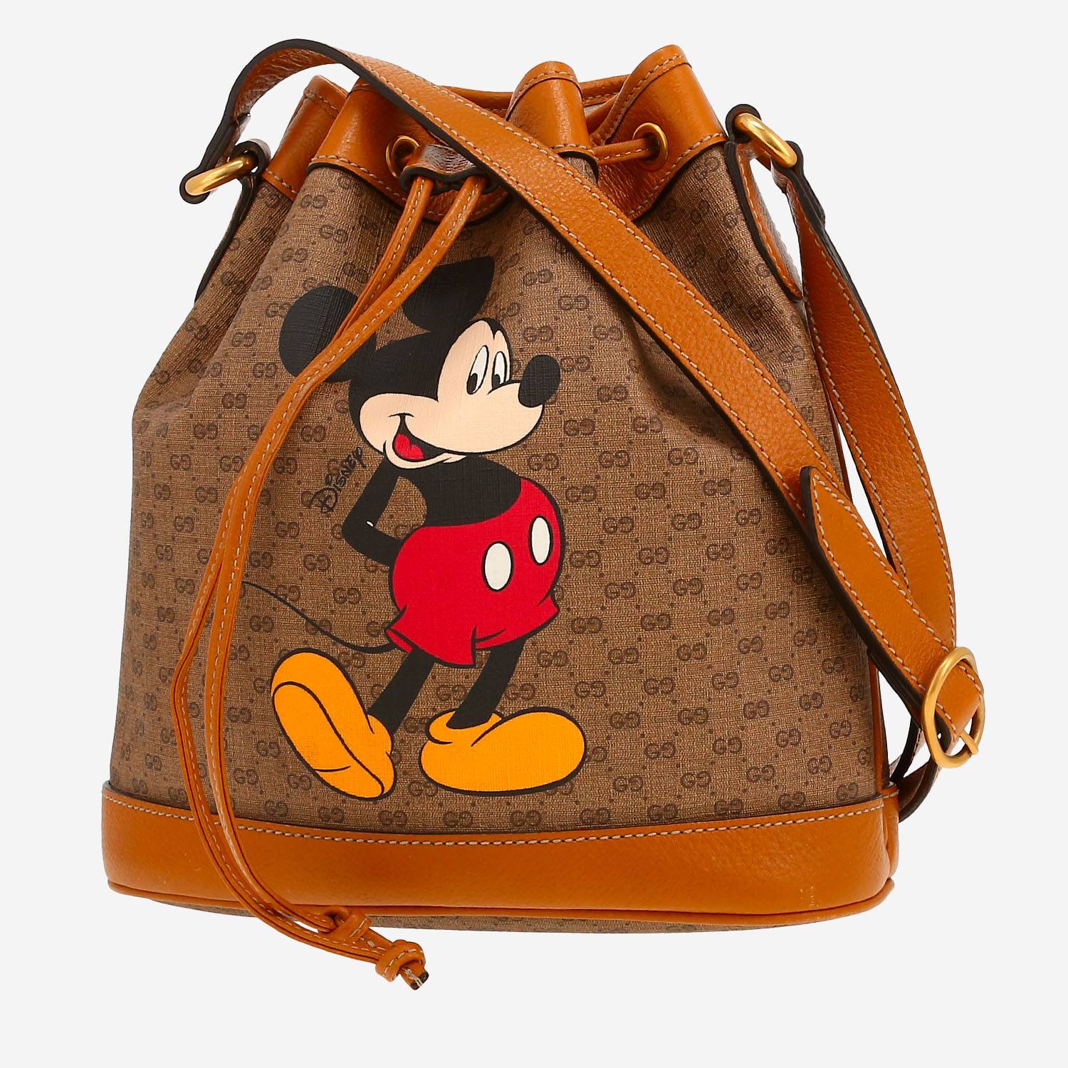 Gucci  Sac Seau Mini Edition Limitée Gucci x Disney shoulder bag  in beige logo canvas  and brown leather