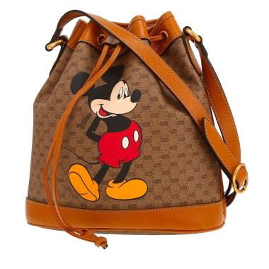 Gucci  Sac Seau Mini Edition Limitée Gucci x Disney shoulder bag  in beige logo canvas  and brown leather