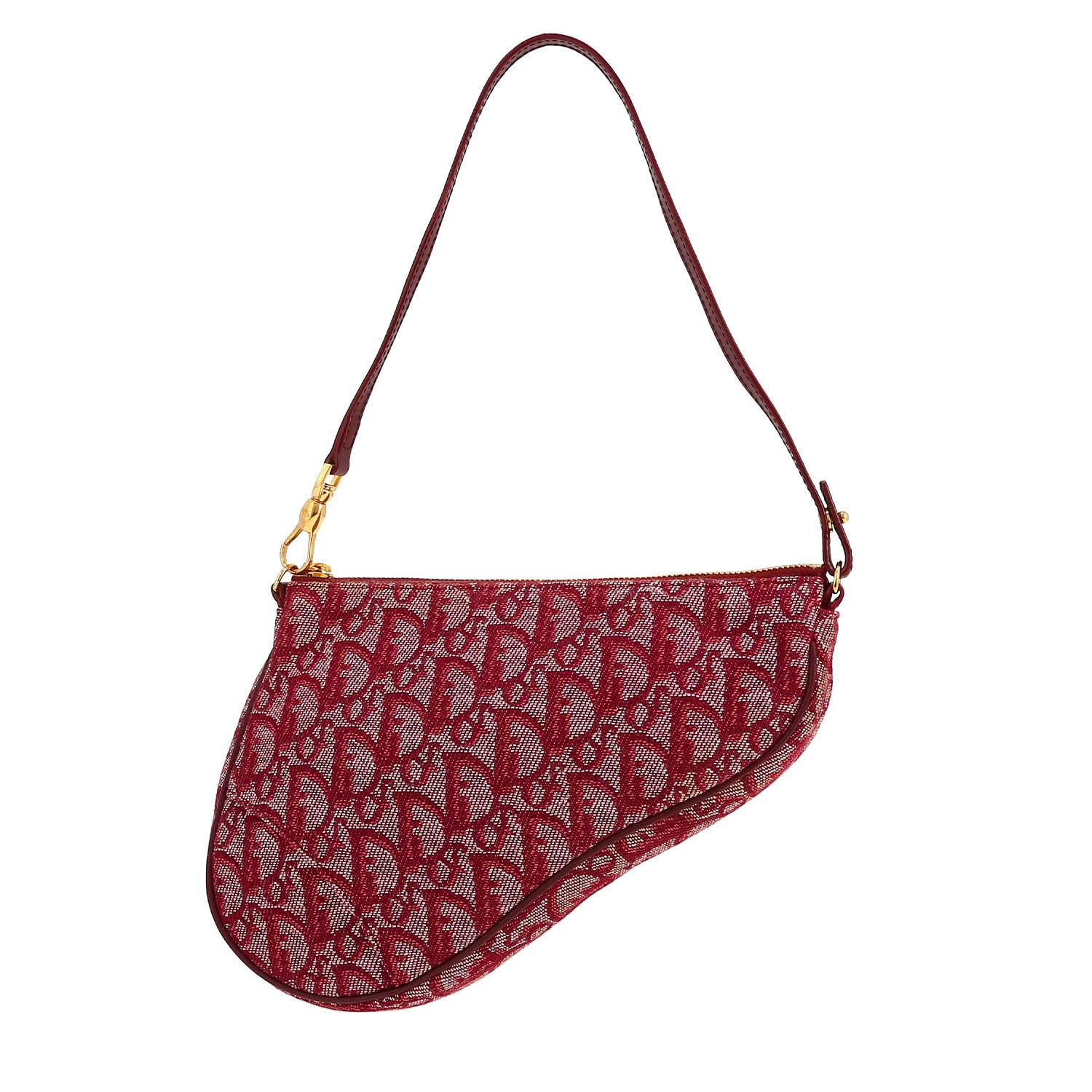 Bolso de mano Dior  Pochette Saddle en lona Monogram Oblique color burdeos y cuero color burdeos - 00pp