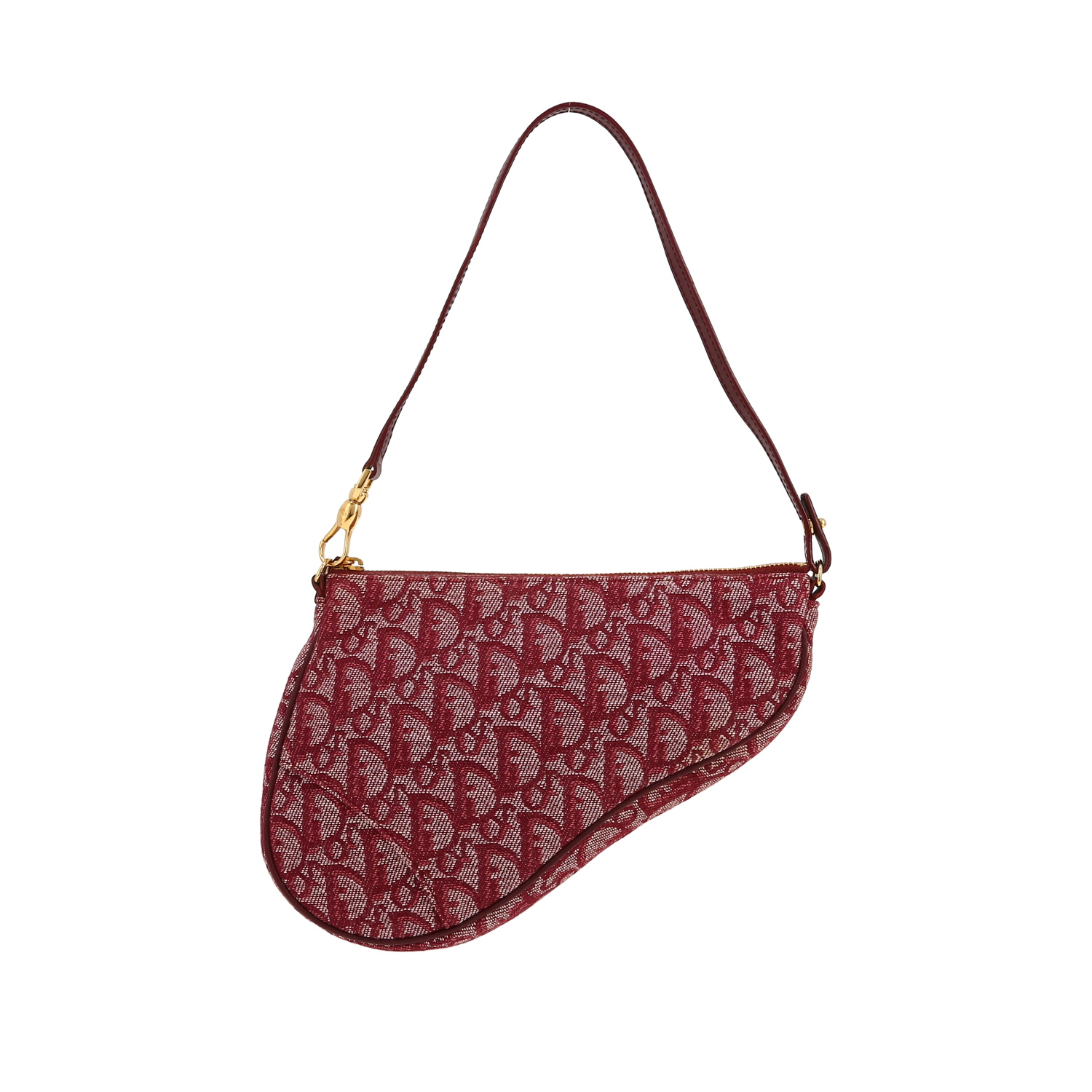 Bolso de mano Dior  Pochette Saddle en lona Monogram Oblique color burdeos y cuero color burdeos - Detail D4