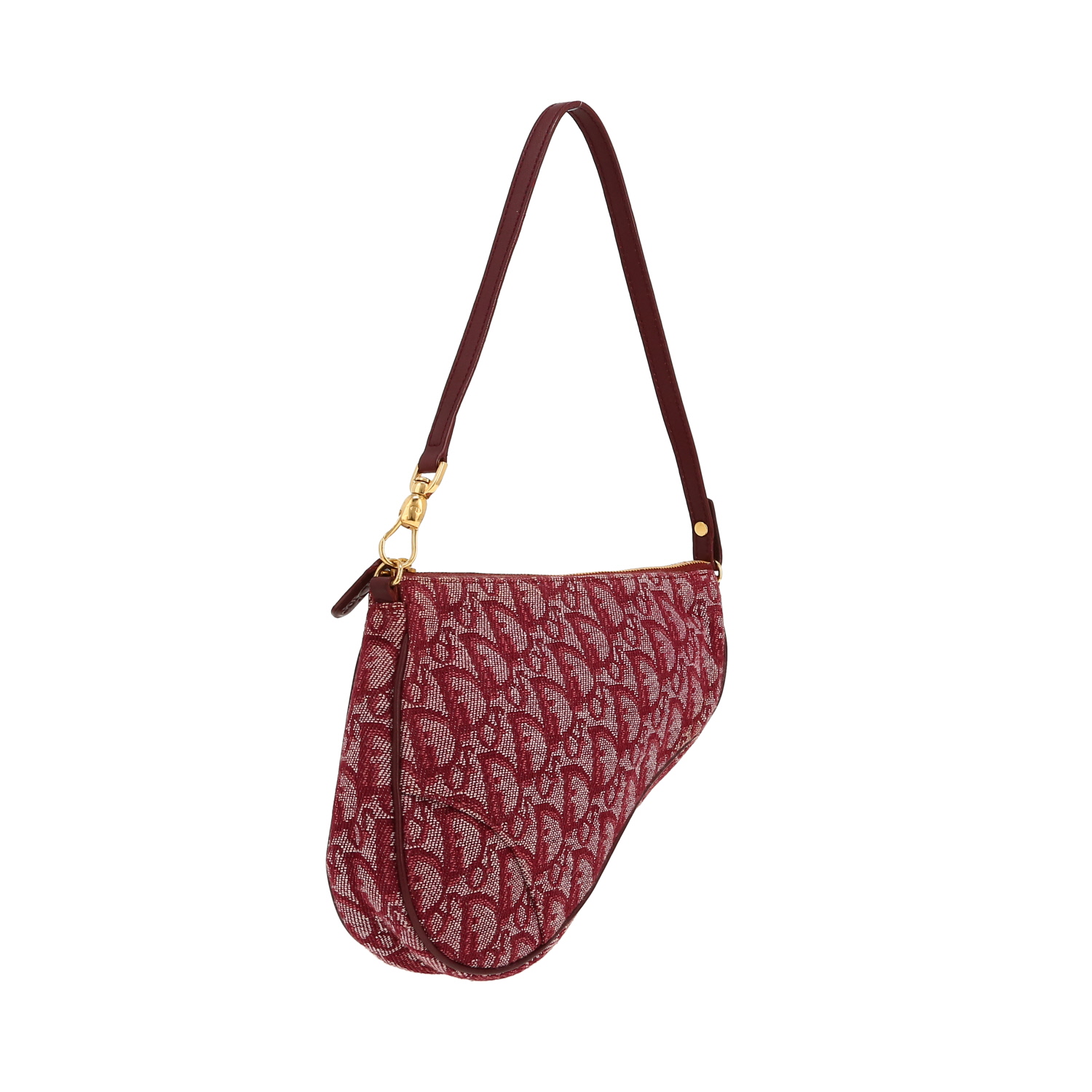 Dior  Pochette Saddle handbag  in burgundy monogram canvas Oblique  and burgundy leather - Detail D5