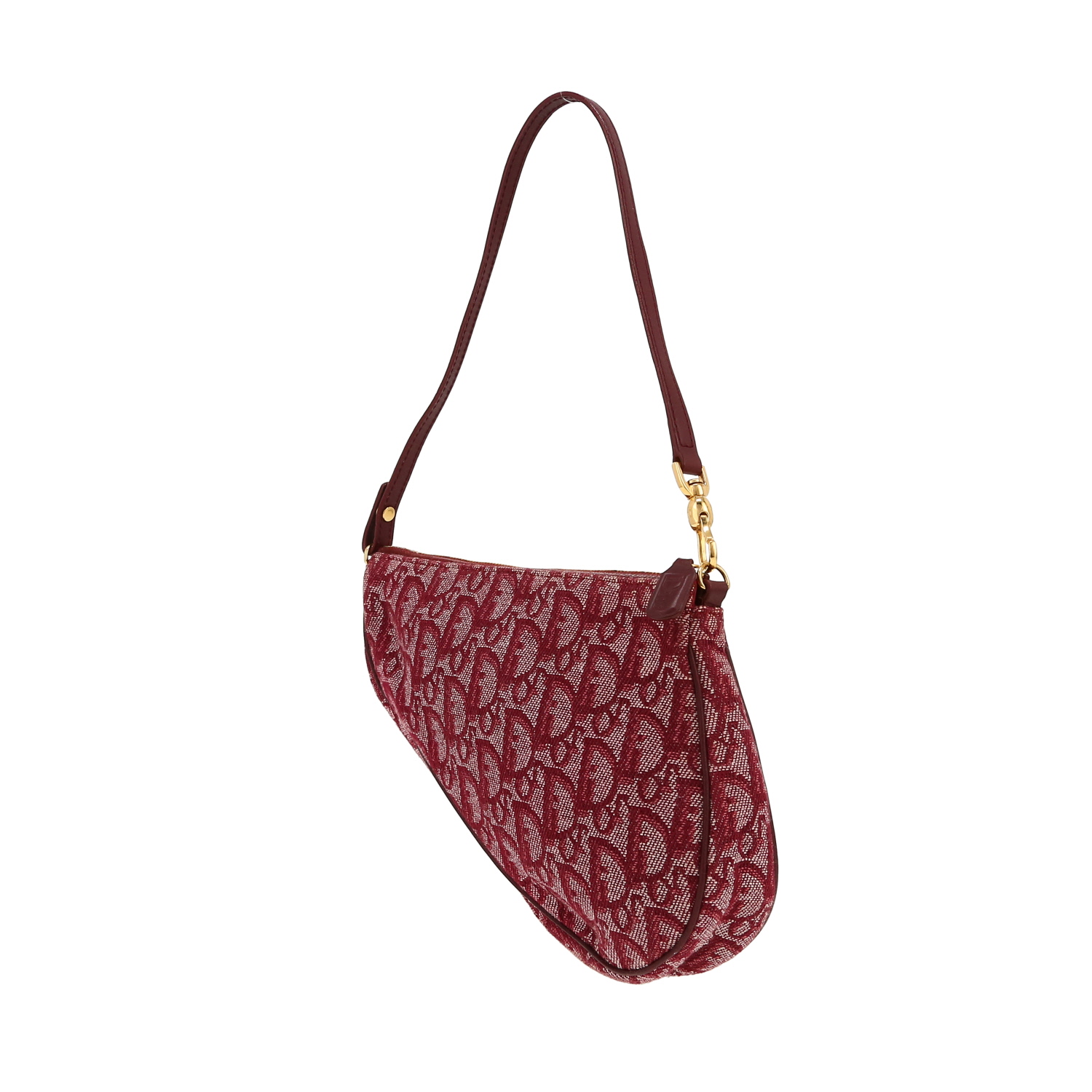 Dior  Pochette Saddle handbag  in burgundy monogram canvas Oblique  and burgundy leather - Detail D6