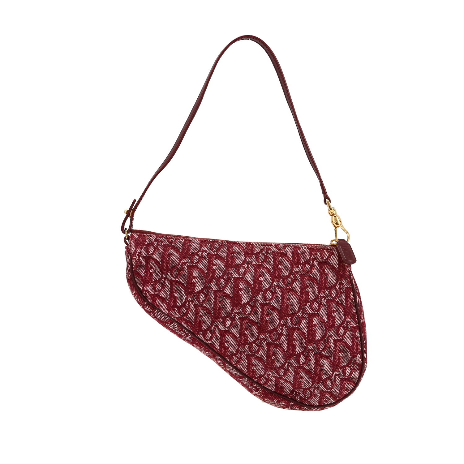 Dior  Pochette Saddle handbag  in burgundy monogram canvas Oblique  and burgundy leather - Detail D7