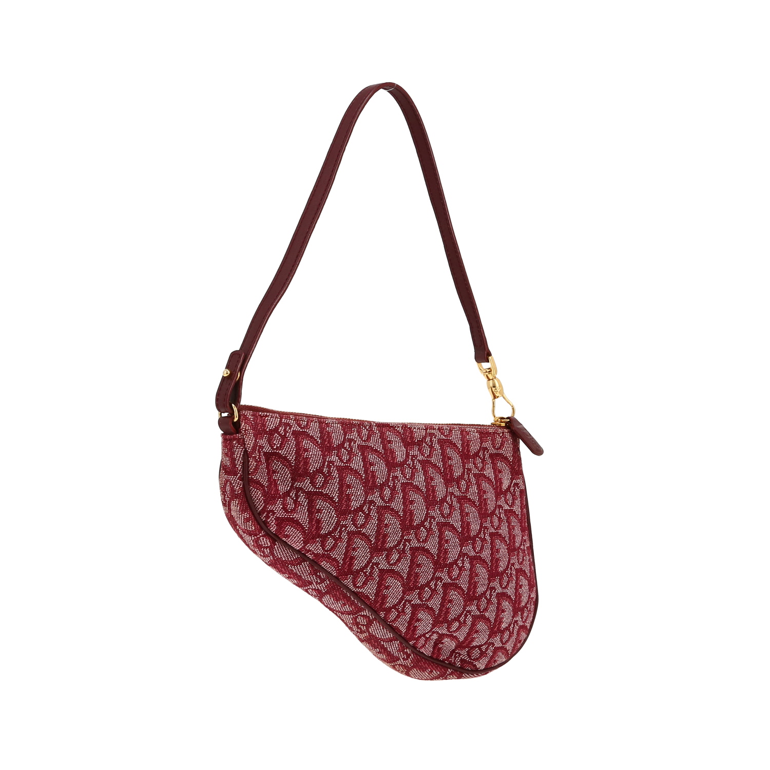 Bolso de mano Dior  Pochette Saddle en lona Monogram Oblique color burdeos y cuero color burdeos - Detail D8