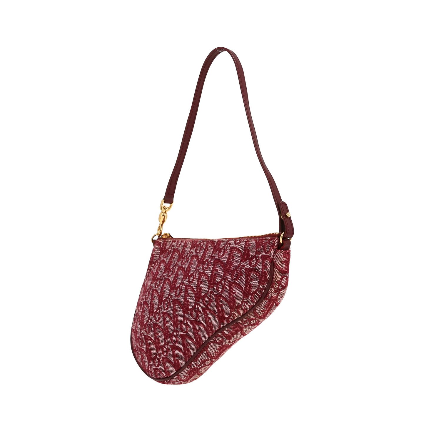 Dior  Pochette Saddle handbag  in burgundy monogram canvas Oblique  and burgundy leather - Detail D9