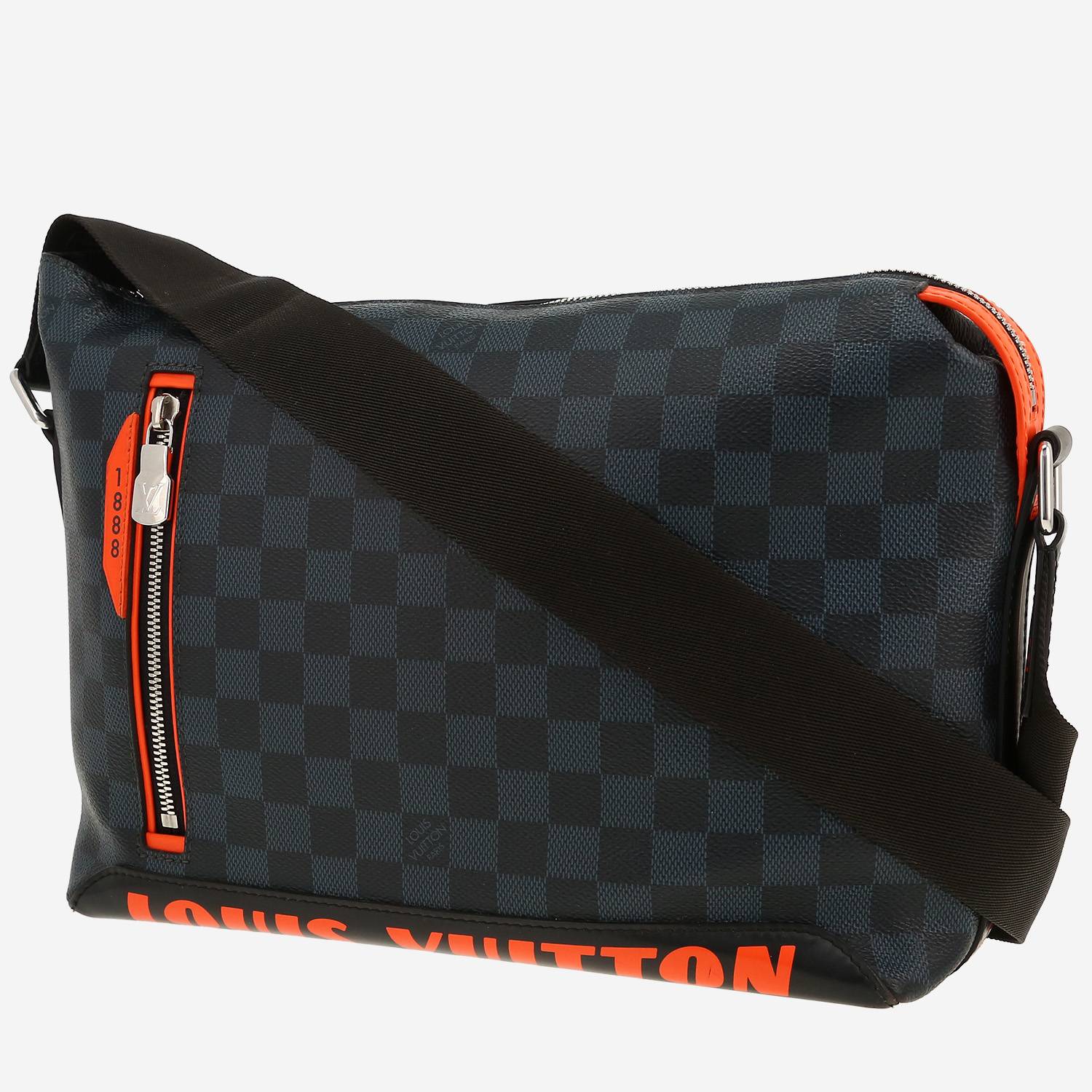 Sac bandoulière Louis Vuitton   en toile damier grise et cuir noir